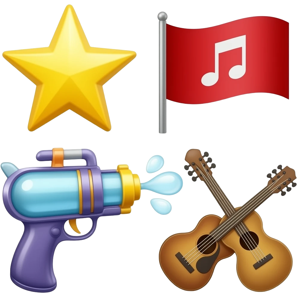 Bubble gun star music flag musical instruments emoji