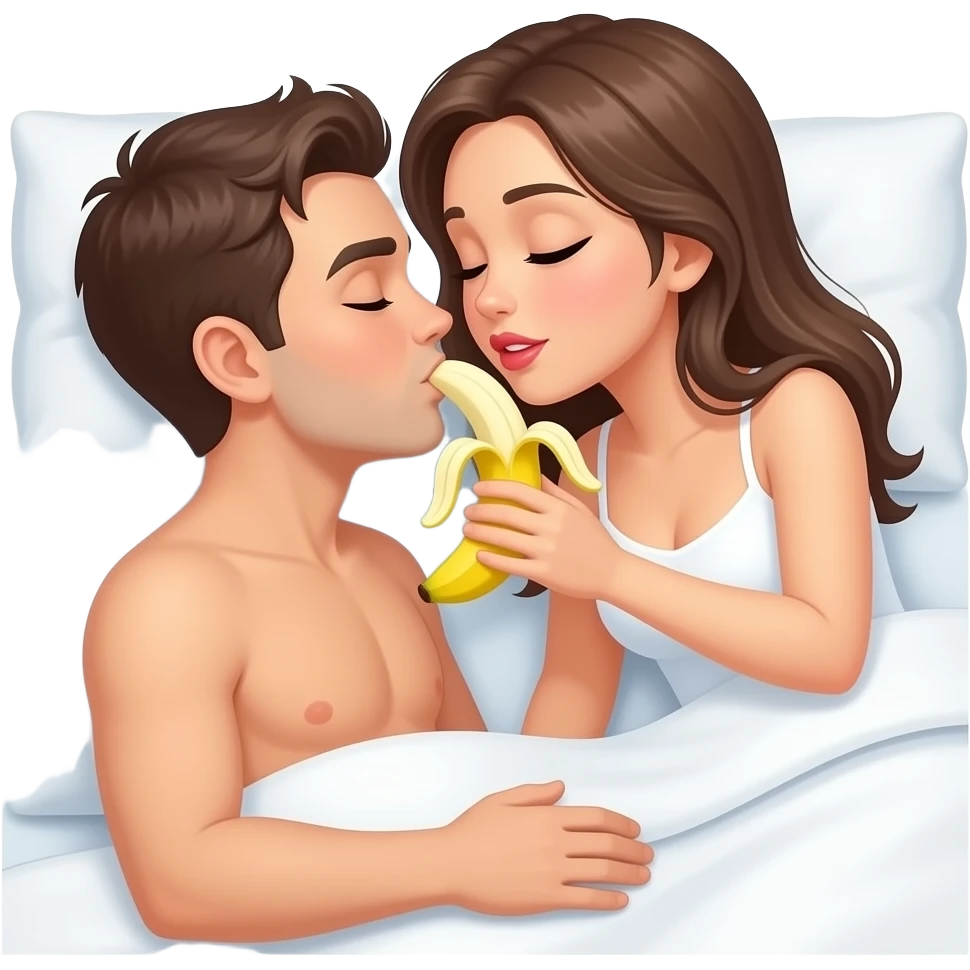 Naked Porn in bed kissing banana emoji