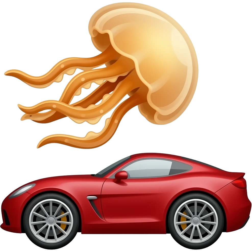 ORANGE jellyfish icon DRIVING a red sports car emoji