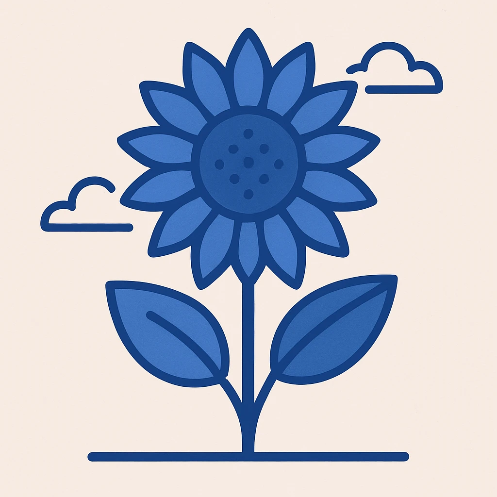 blue sunflower, minimal style, simple shapes emoji