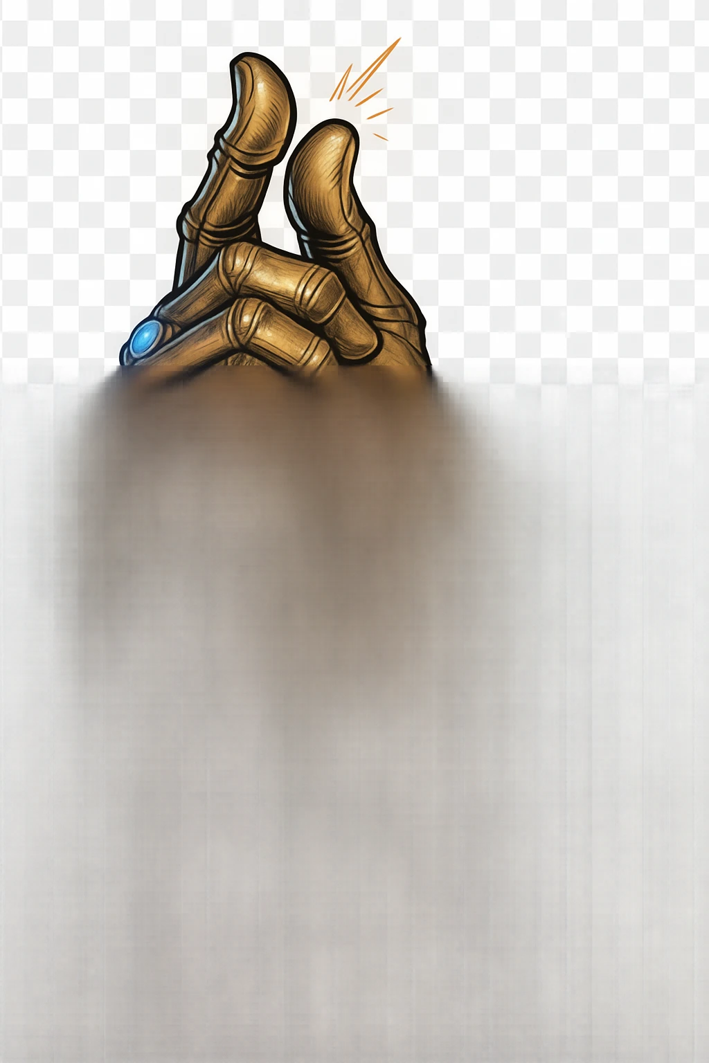 Thanos' gauntlet doing a finger snap, detailed metallic texture, glowing gems, Marvel style, no background emoji