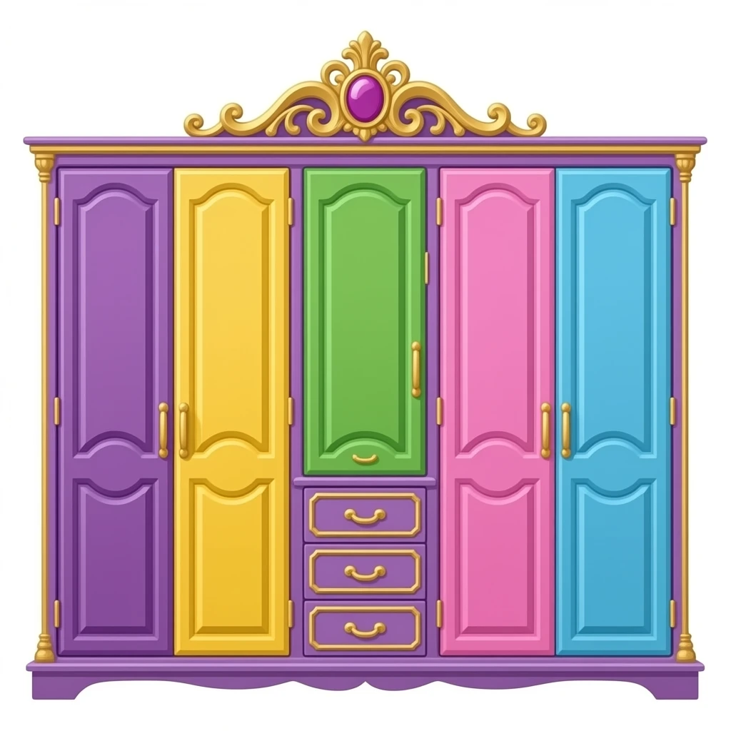 purple yellow green pink blue  royal walking closet inspired by Barbie colour palette emoji
