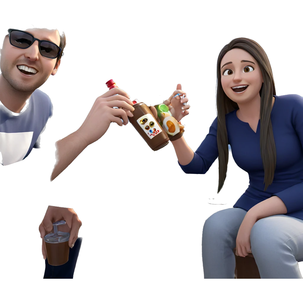 happy couple enjoying outdoor drink emoji