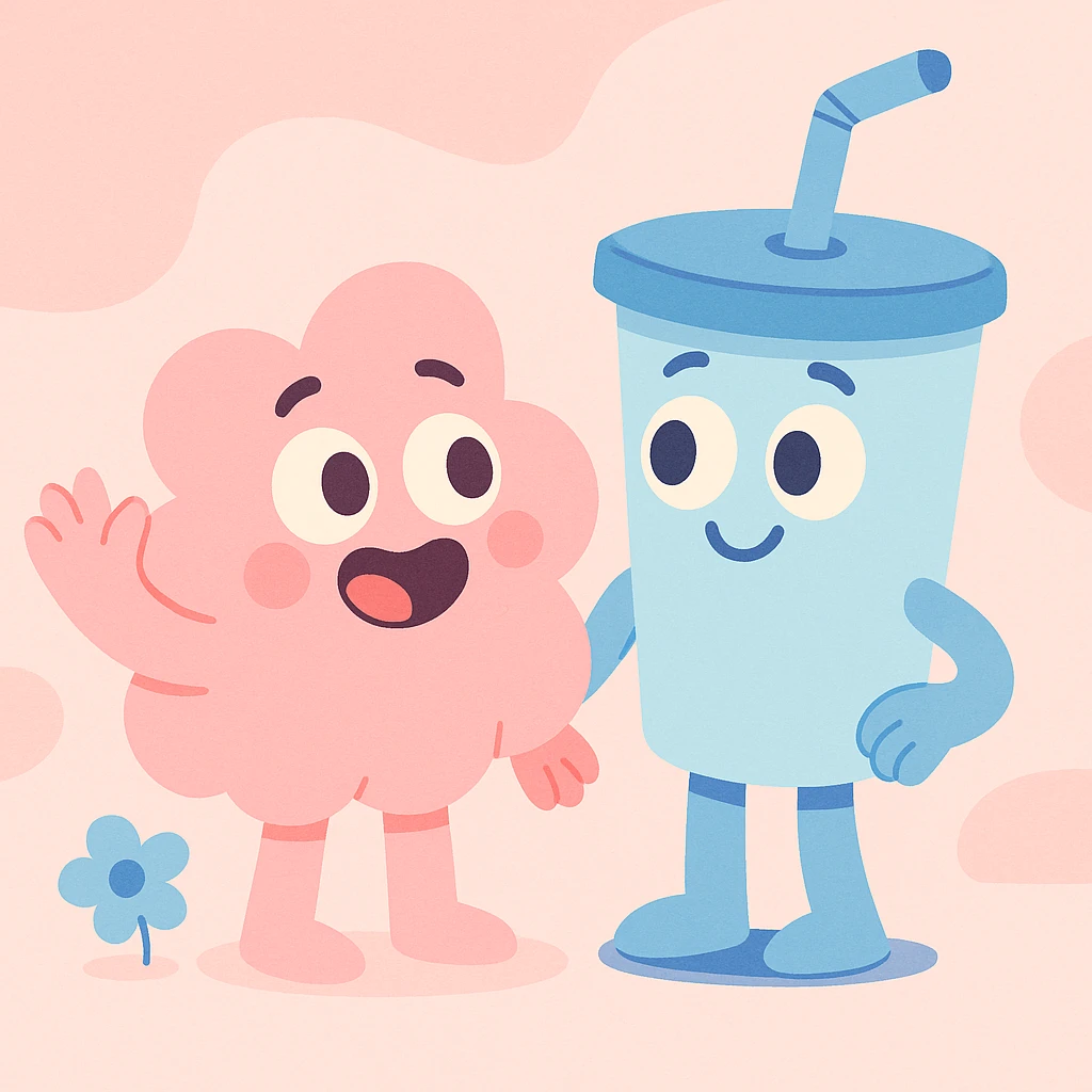 cute object in pastel pink and blue, calArts 2010s cartoon style emoji