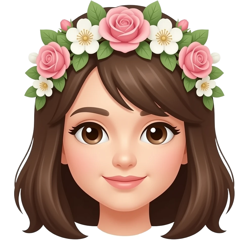 A dainty flower crown for the hair made of blush roses, white blossoms, and soft green leaves, looking romantic and graceful. emoji