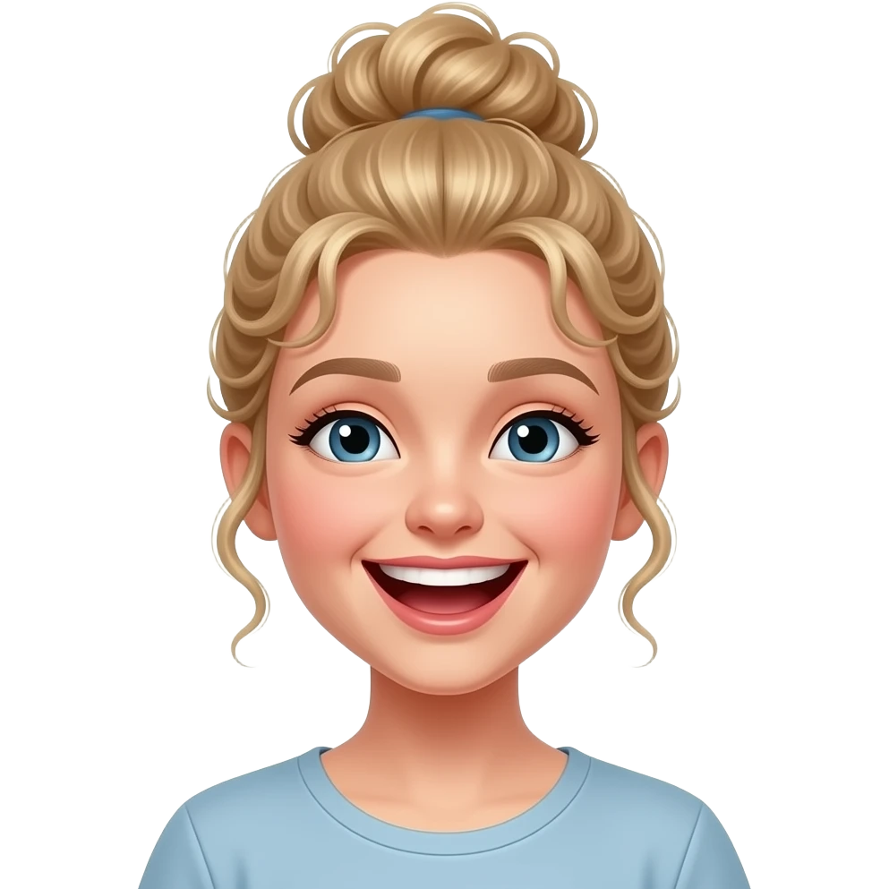 realistic blonde girl with curly bun laughing and joking emoji