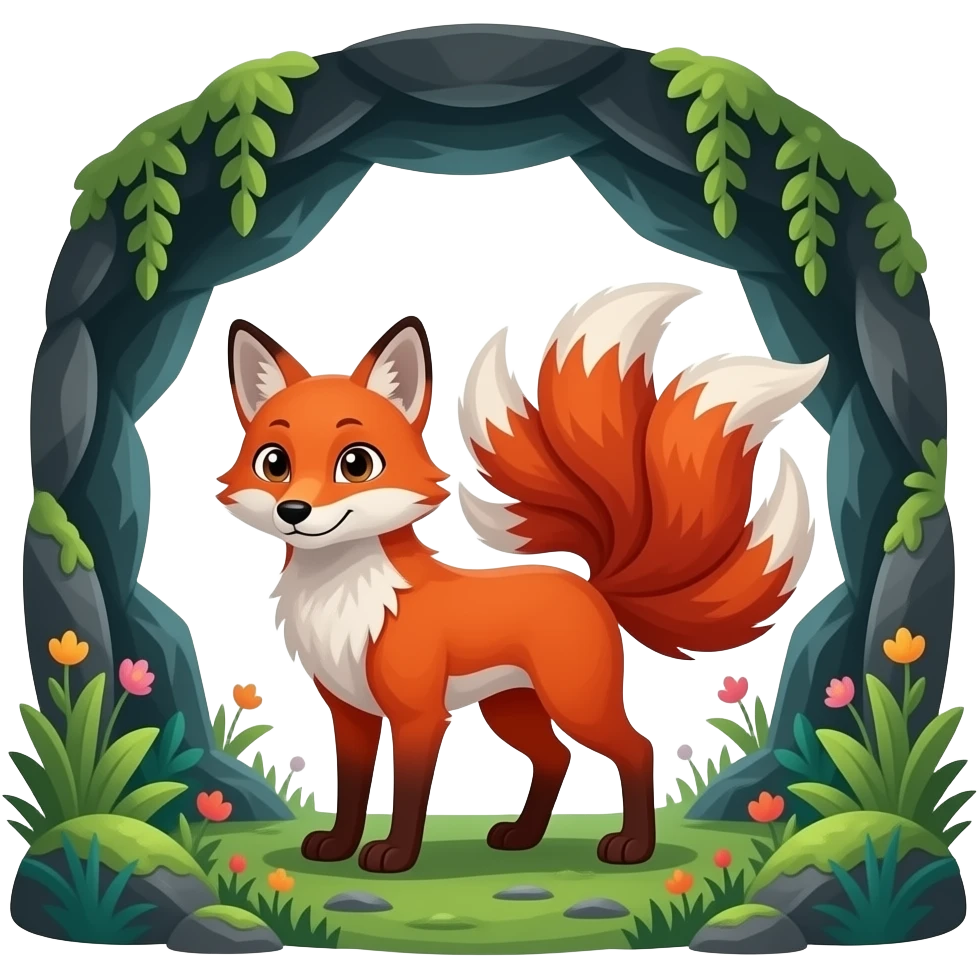 red nine tailed fox in a lush grotto emoji