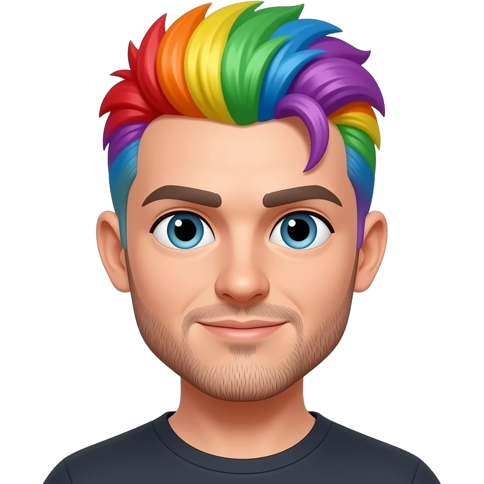 Middle part mullet male haircut with rainbow color hair. emoji