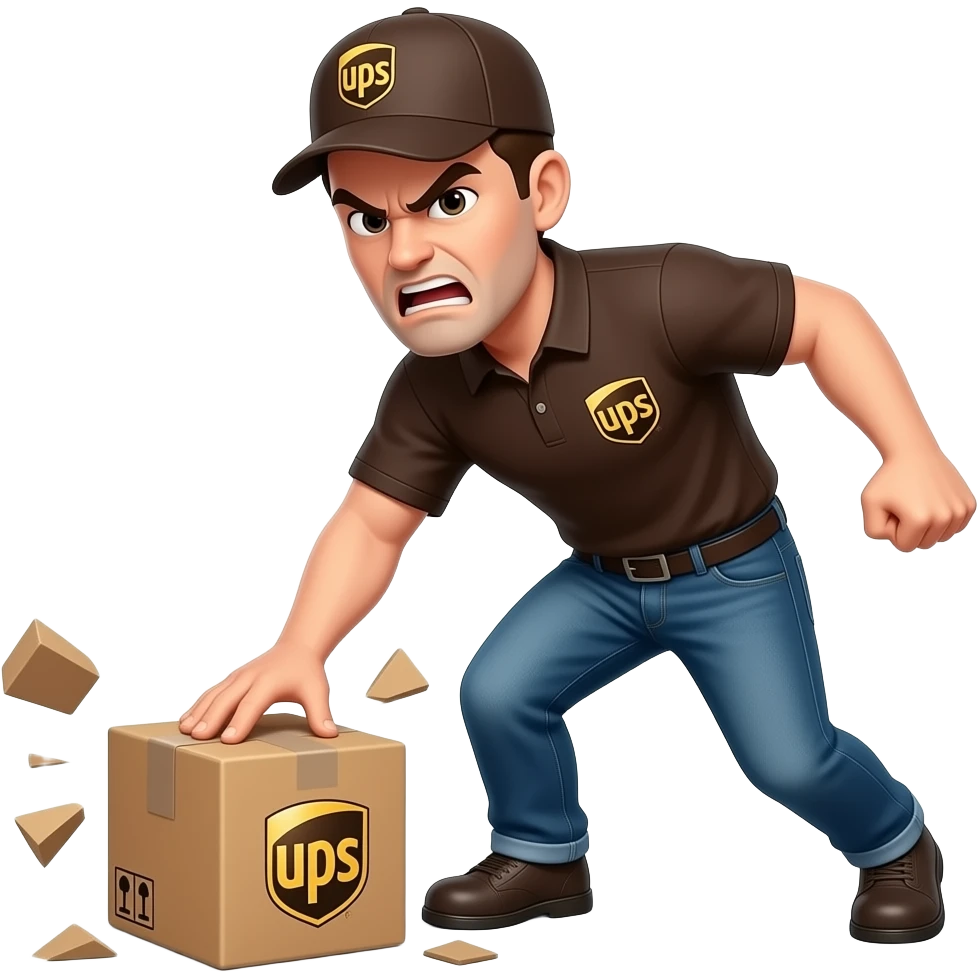 Delivery man angry smash  a Ups pakket emoji