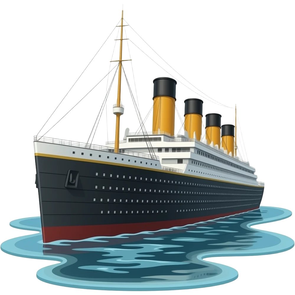 The ghost ship Titanic flies above a shallow puddle of water - horizontally emoji