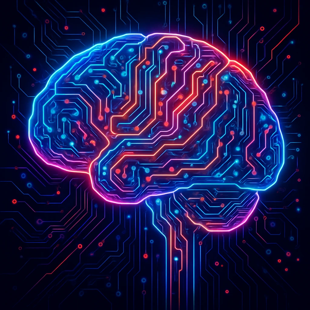 artificial intelligence, futuristic, glowing circuits, digital brain, vibrant colors emoji