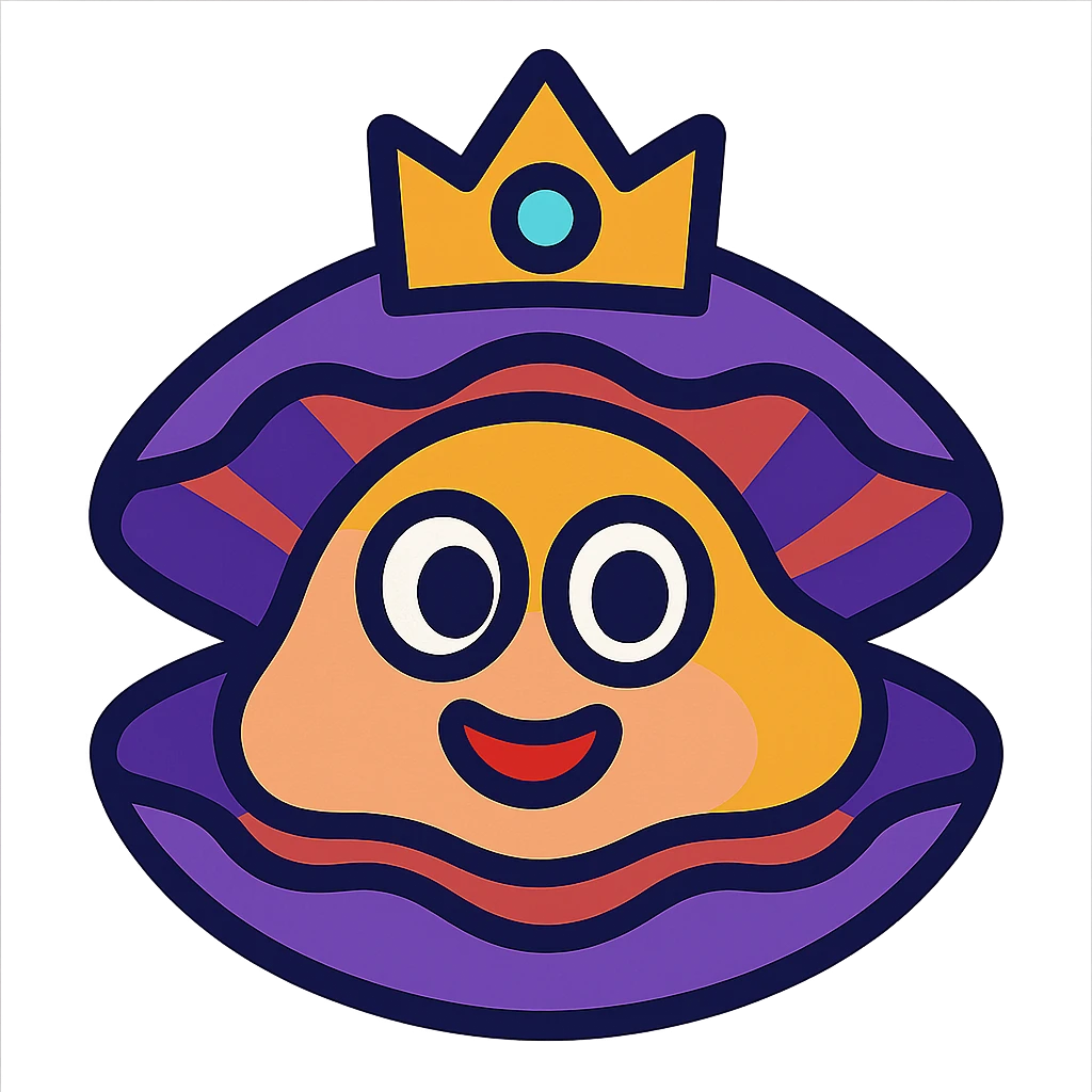 cute oyster with a tiara, vibrant toon style emoji