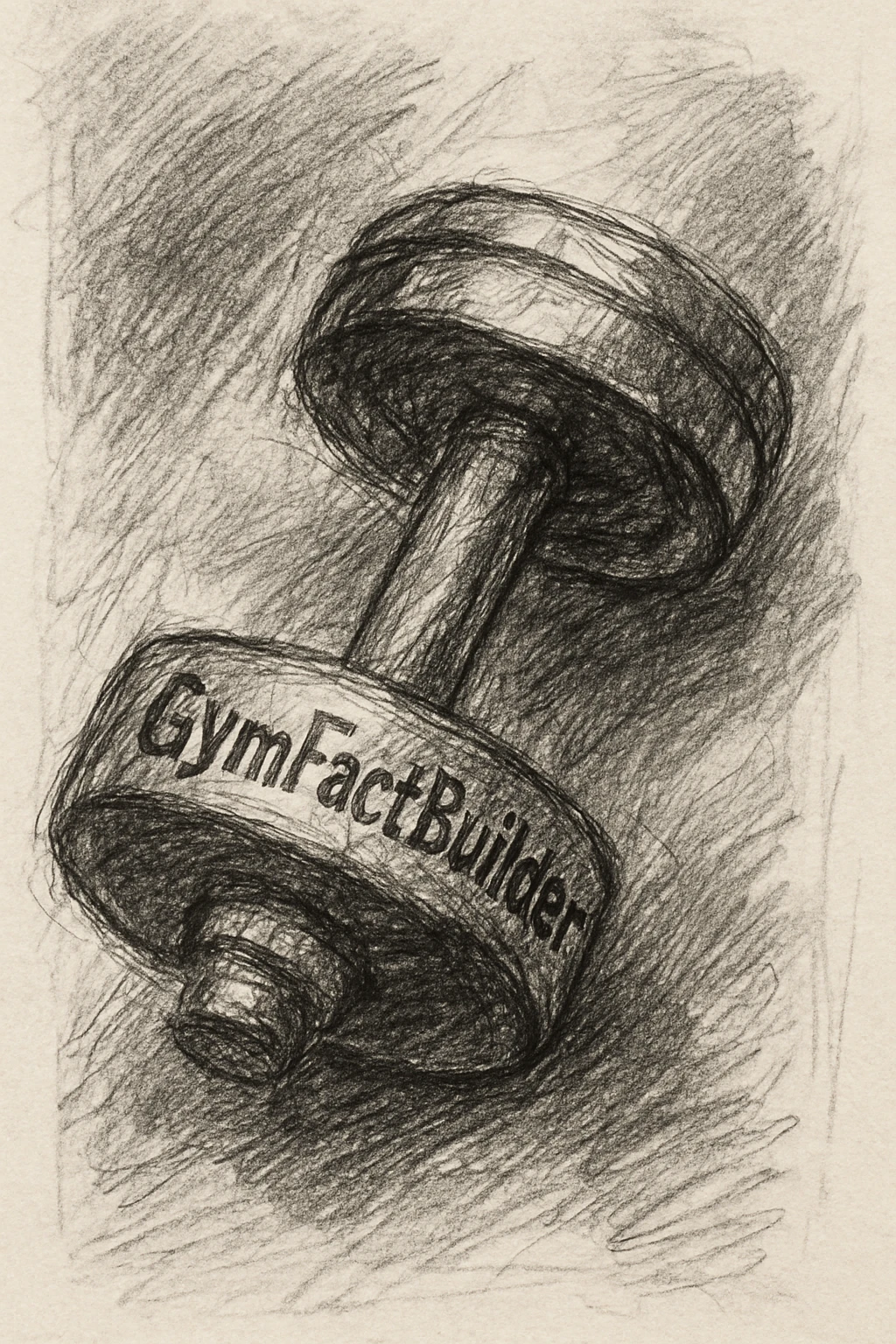 a hand-drawn sketch style dumbbell with 'GymFactBuilder' engraved on it emoji