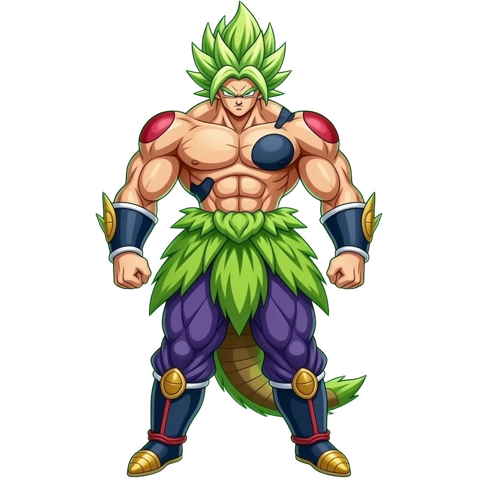 Un broly ssj legendario al máximo poder mamadisimo con un aura verde grande con cuerpo entero emoji