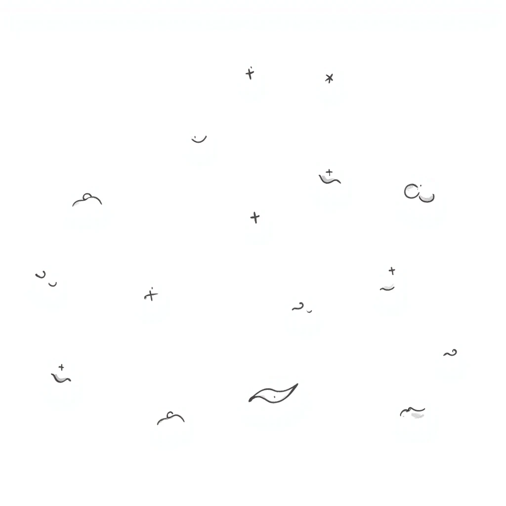 whimsical hand-drawn clouds, stars, and waves in pastel colors, minimal children's book style, pencil or ink sketch emoji