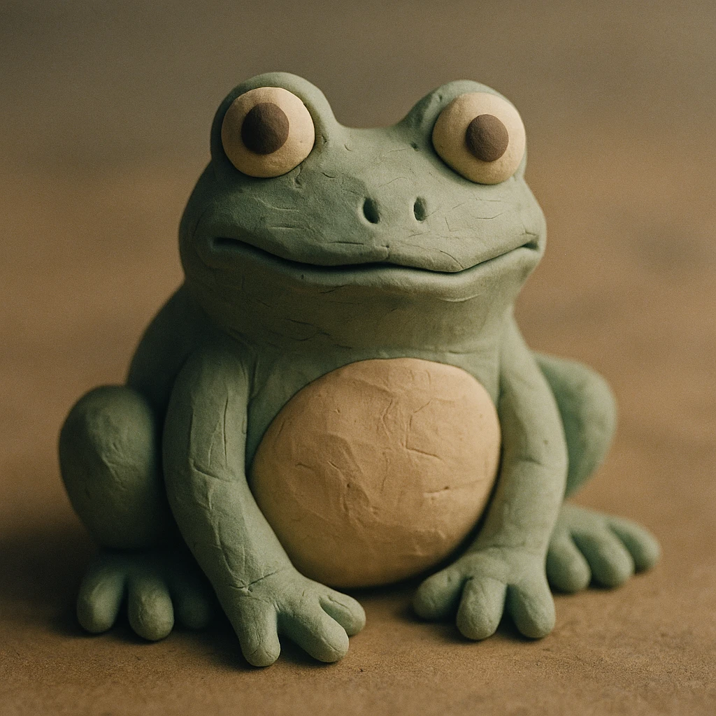 claymation frog with visible fingerprints and pastel colors emoji