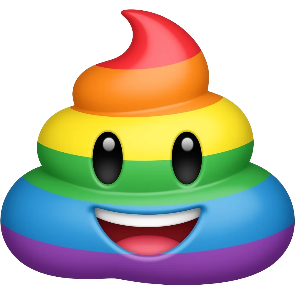 A happy poop emoji with a smiling face, designed in a colorful rainbow style.. emoji