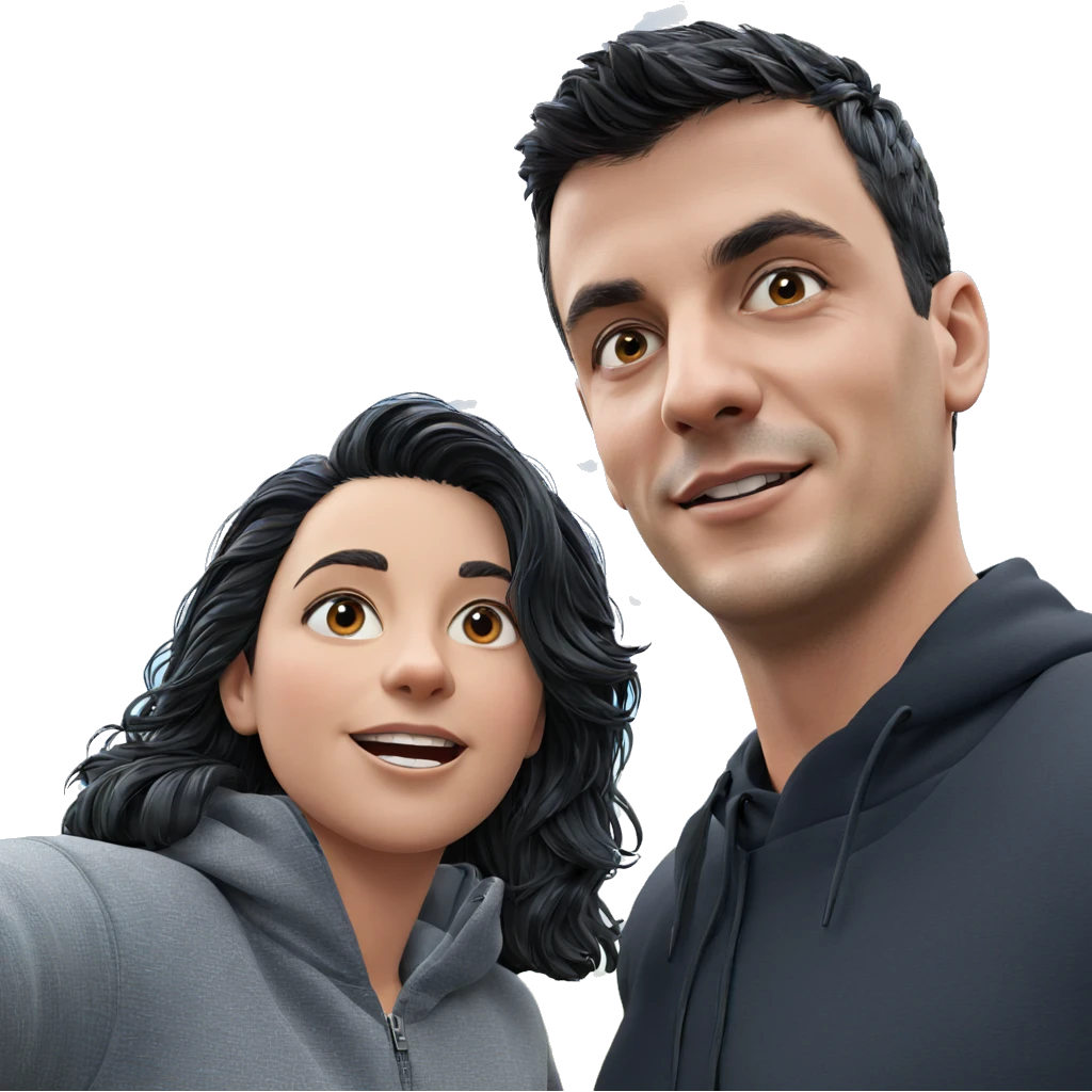 black haired duo outdoors emoji