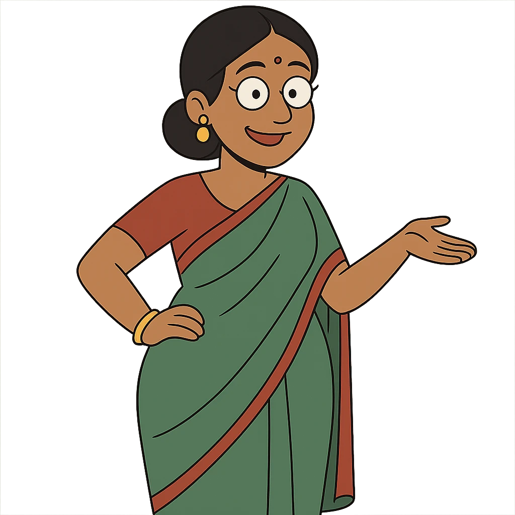 Indian mother in a saree, modern cartoon look emoji