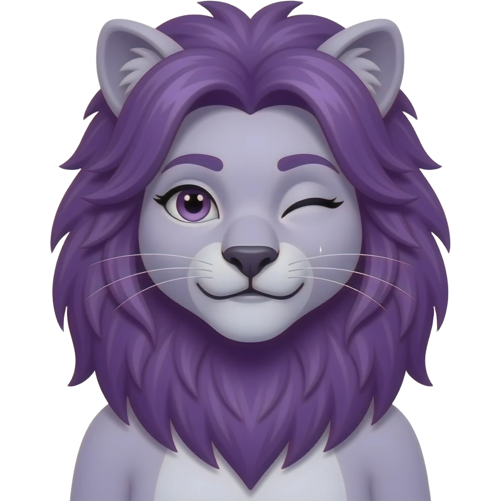 purple long shaggy haired female werelion wink emoji