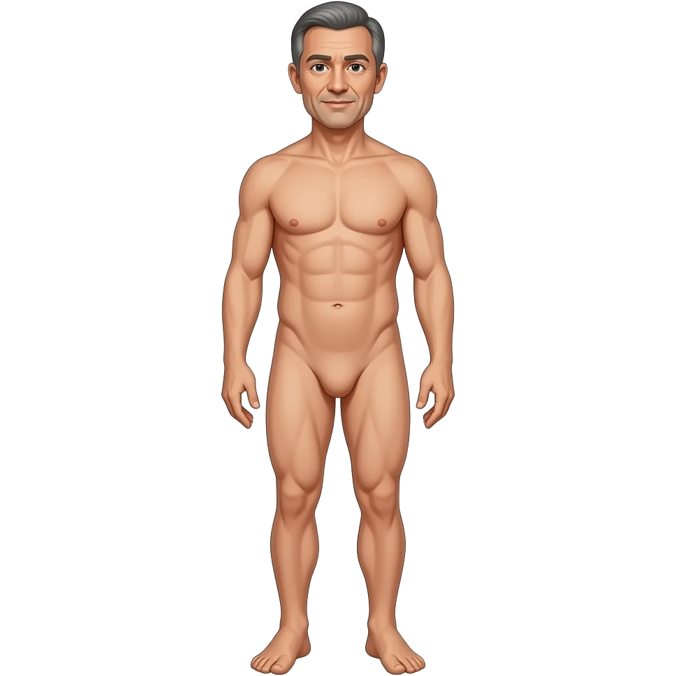 A guy, 50 year old, full length, completely naked emoji