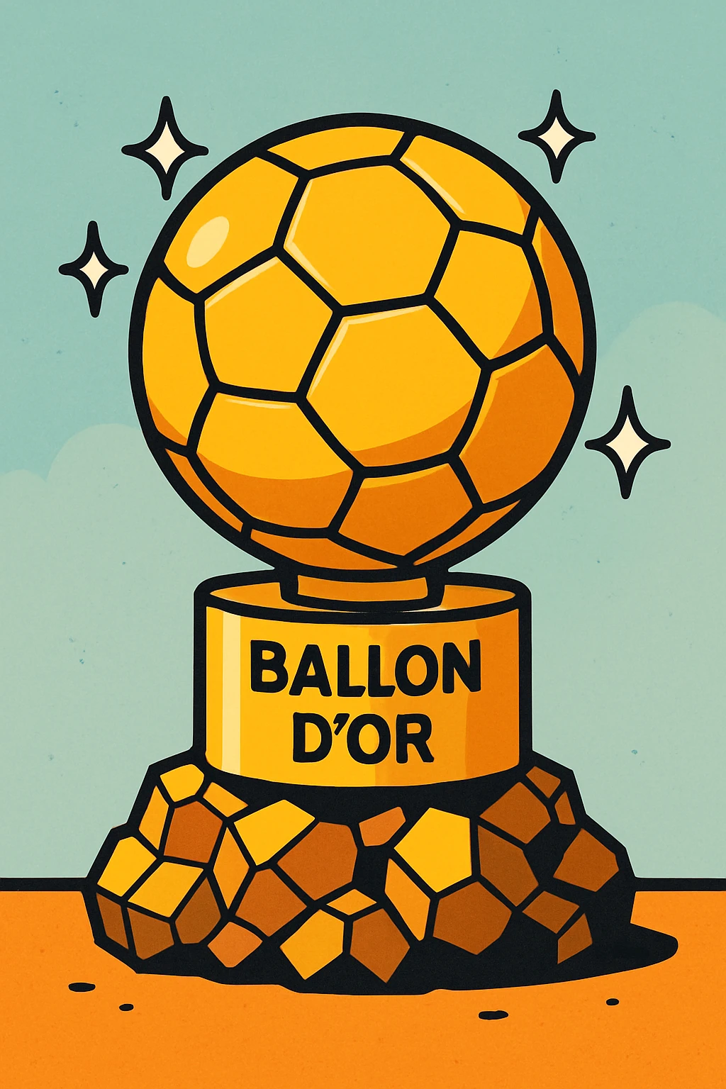 Ballon d'Or trophy, stylized cartoon, gold, sparkles, simple background emoji