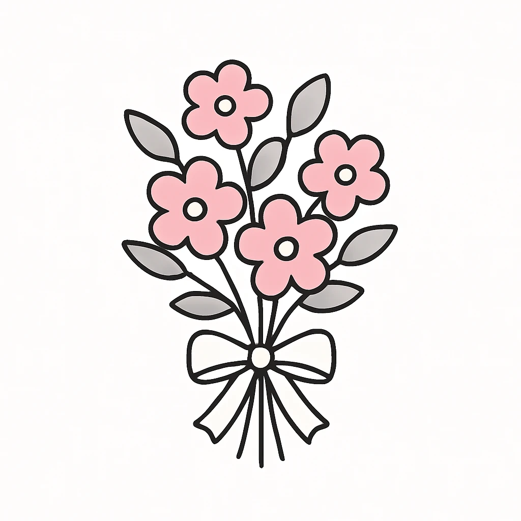 a pink floral bouquet tied with a white ribbon, soft and romantic emoji