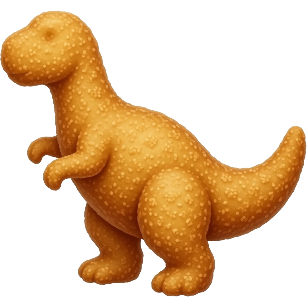 chicken nugget in the shape of a 2d silhouette of a dinosaur with a crispy crust emoji