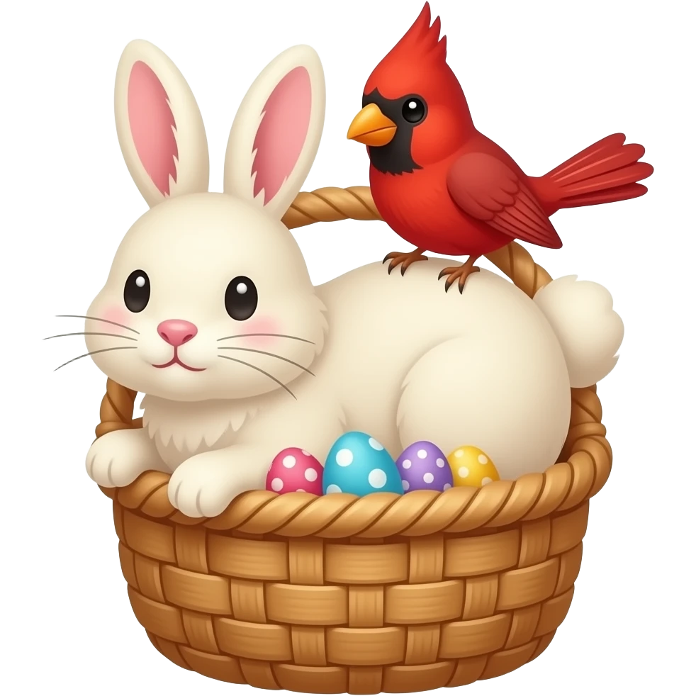 Cute Cardinal with a fluffy bunny on an easter basket emoji