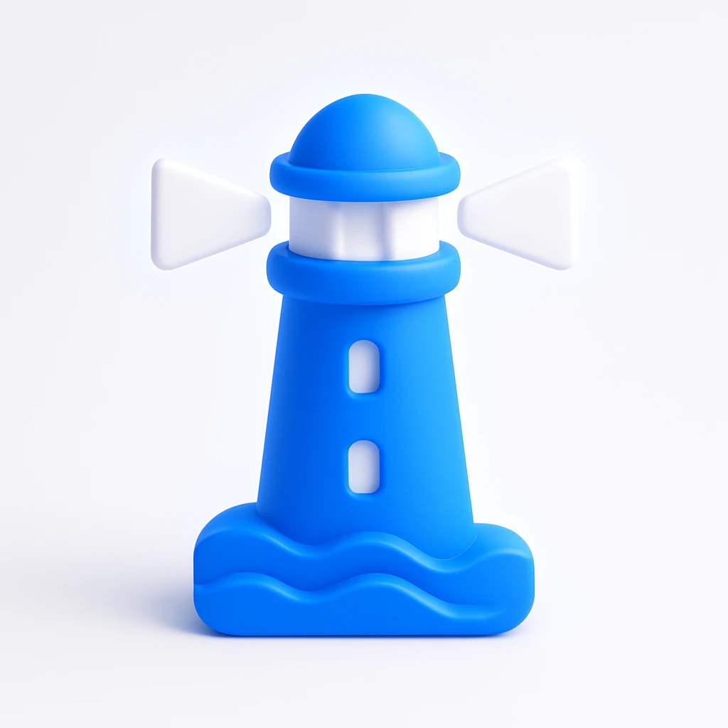3D lighthouse, blue and dark color scheme, AI-inspired, sleek and modern style emoji