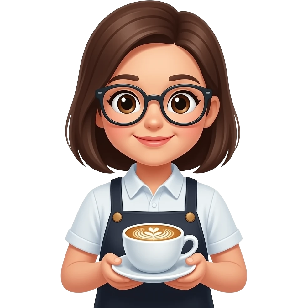 cute barista emoji holding latte with latte art, coffee shop vibe, minimal emoji style emoji