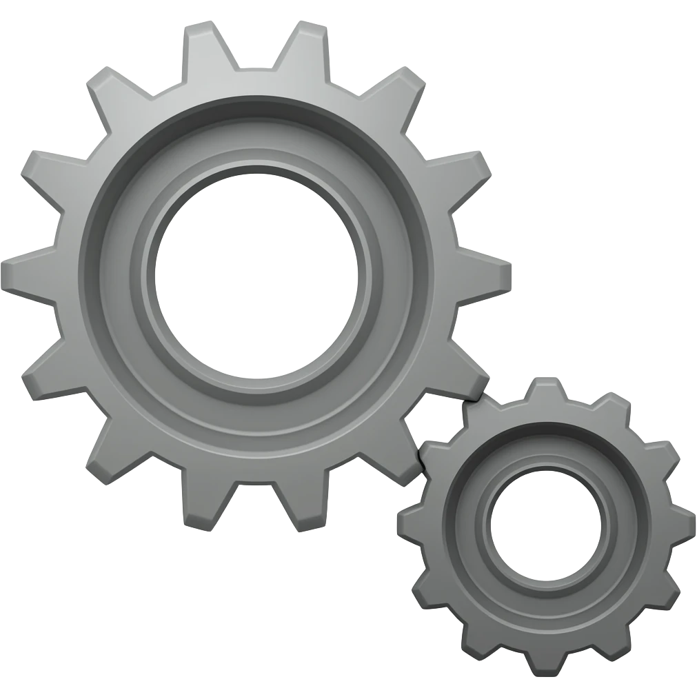 2 gears (1 large, the other smaller) touch each other with their protrusions emoji