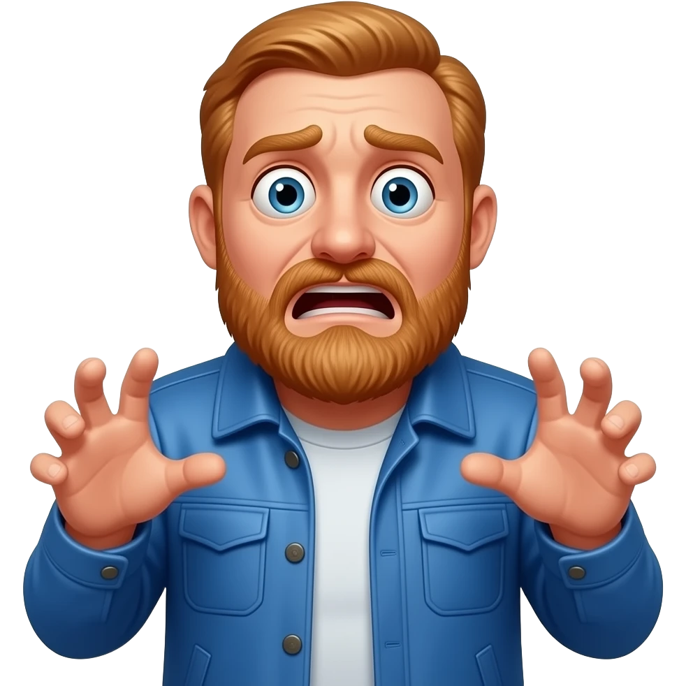 White BALD man with red beard looking scared emoji