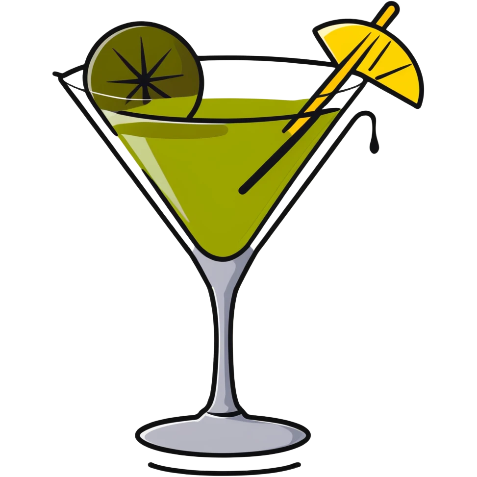martini glass with clear liquid and an olive at the bottom skewered by a toothpick emoji