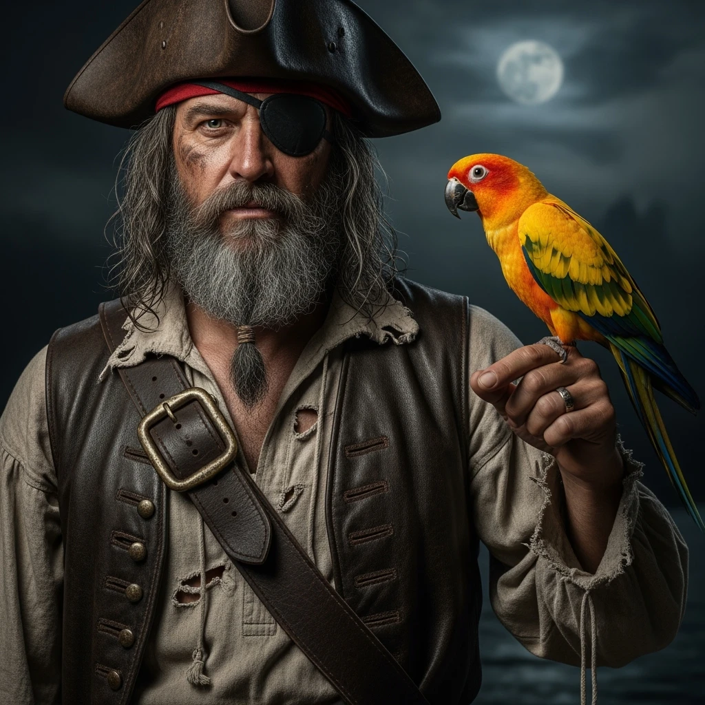 pirate with eye patch and parrot emoji