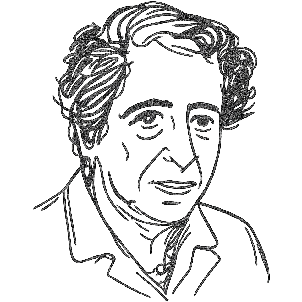 a hand drawn black outline portrait of Hannah Arendt emoji