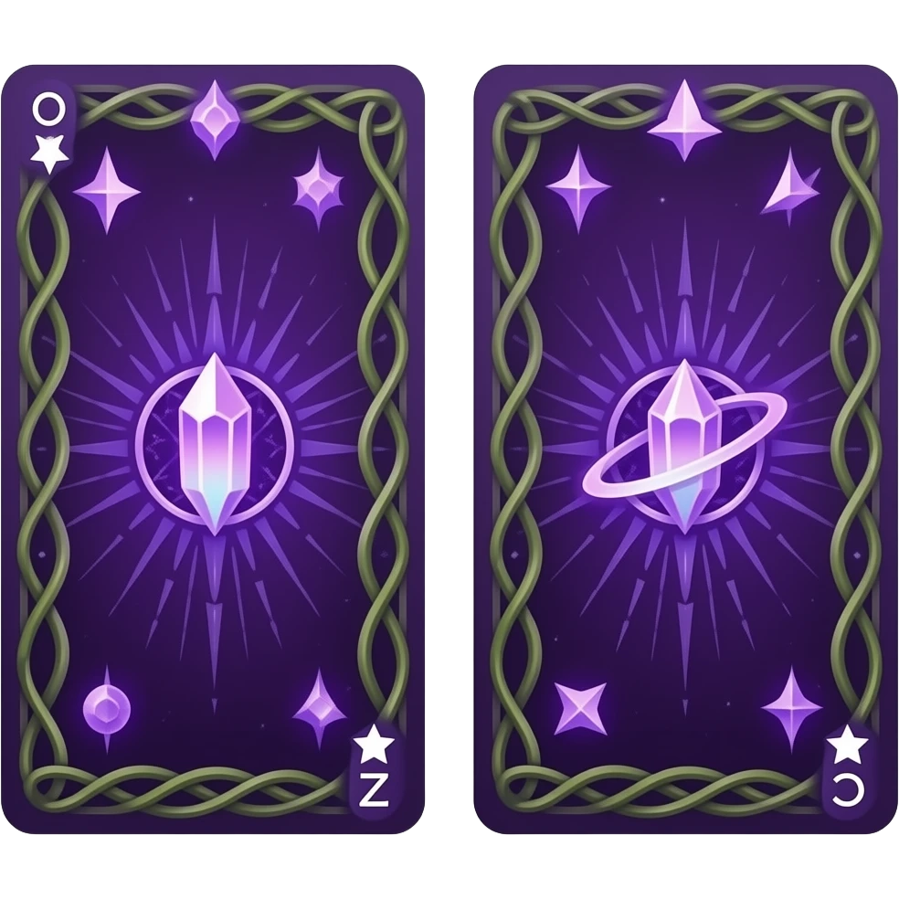 Fantasy magic purple Tarot cards backs design emoji