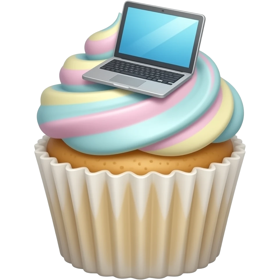 tamagotchi style cupcake with a laptop emoji