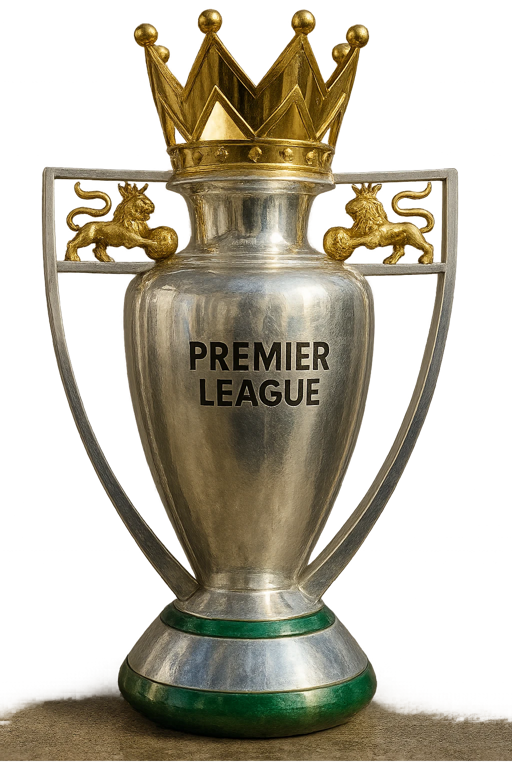 Фотореалистичный и изометричный кубок Premier League, объемный чуть слегка рисованный стиль, прозрачный фон emoji