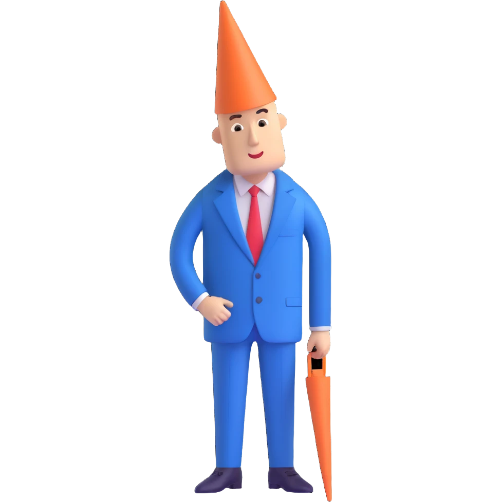 A Coneheads man, tall cone-shaped head, blue suit emoji