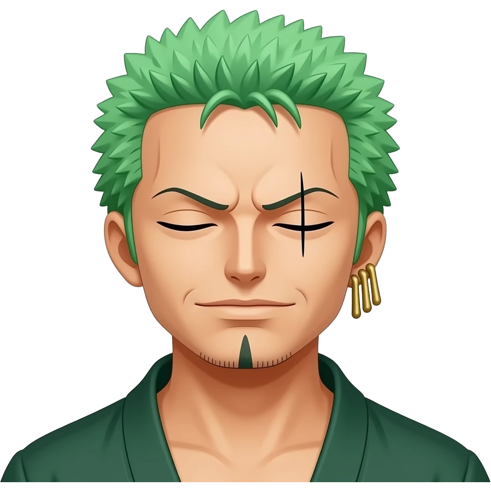 Zoro with left eye close and no facial hair emoji