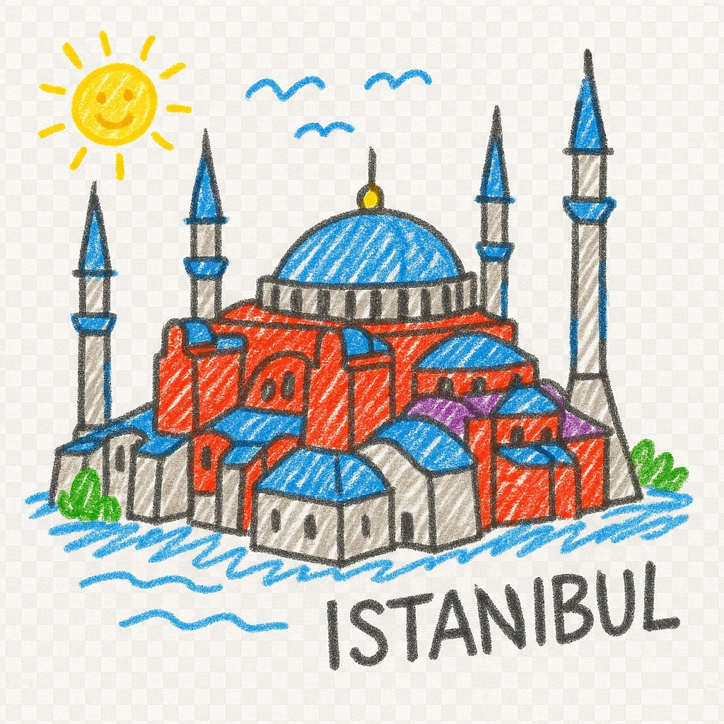 Isometric illustration of Istanbul, featuring real photorealistic Hagia Sophia with ts large central dome and four tall minarets, with real transparent background emoji