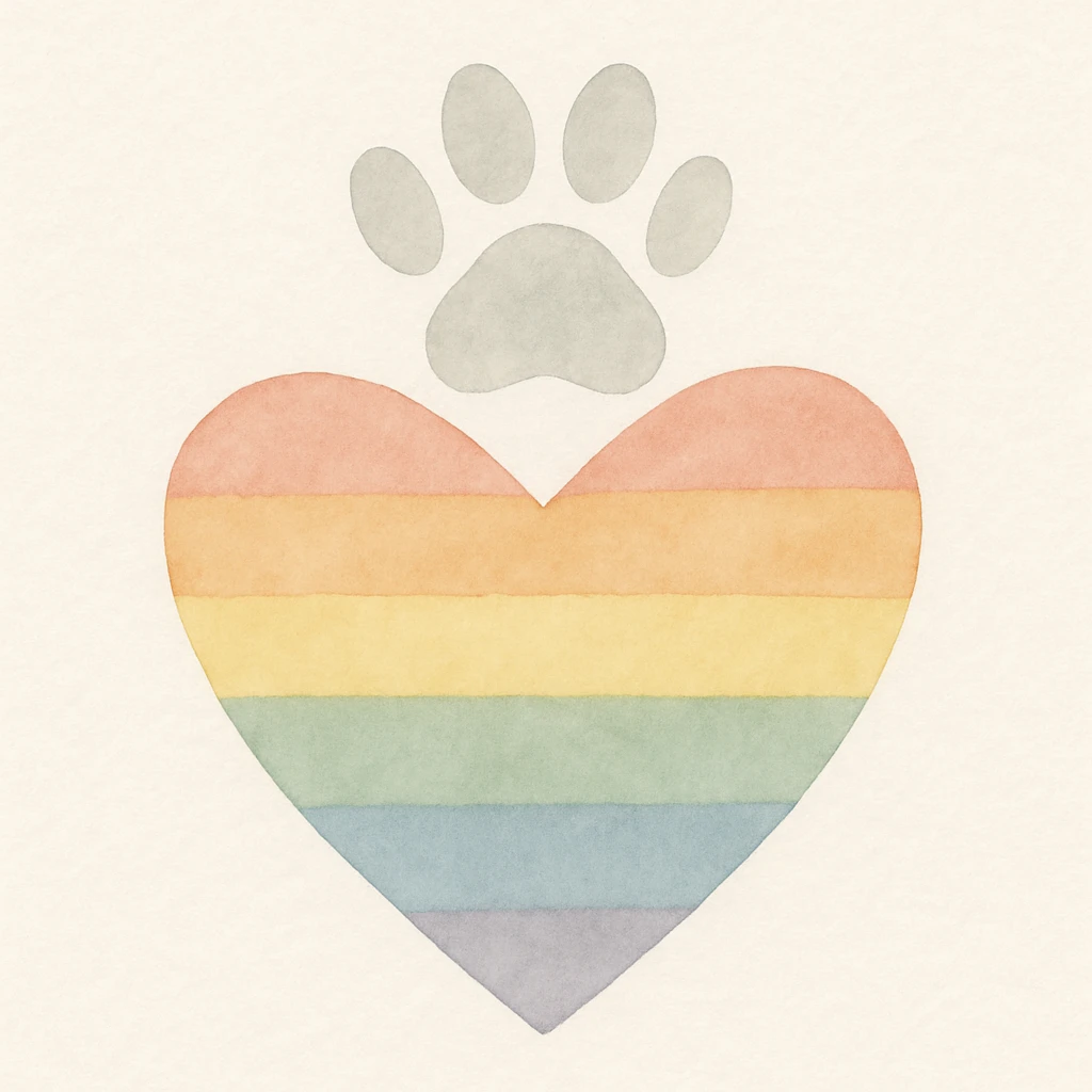 rainbow pride heart with a paw print on top, watercolor art style, no text emoji
