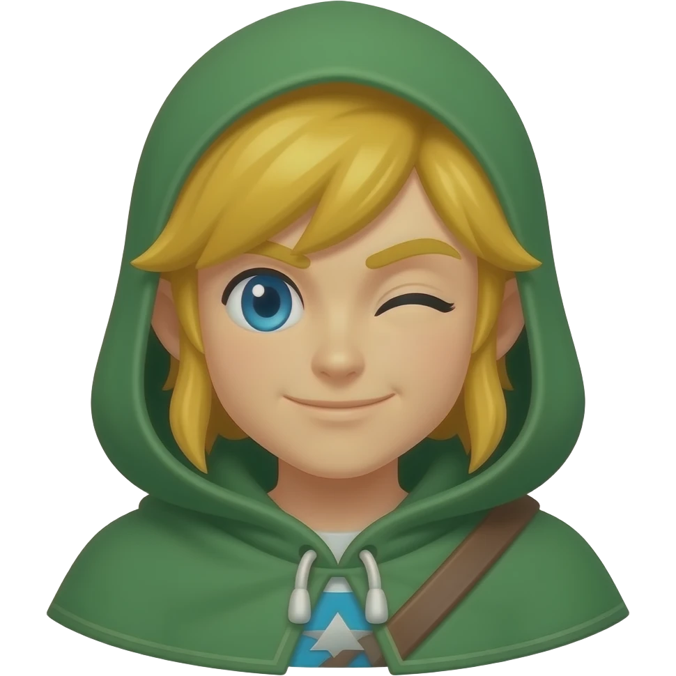 Link aus Breath of the Wild, zwinkern mit rechtem Auge, grübe kleidung, mit typischer mütze emoji