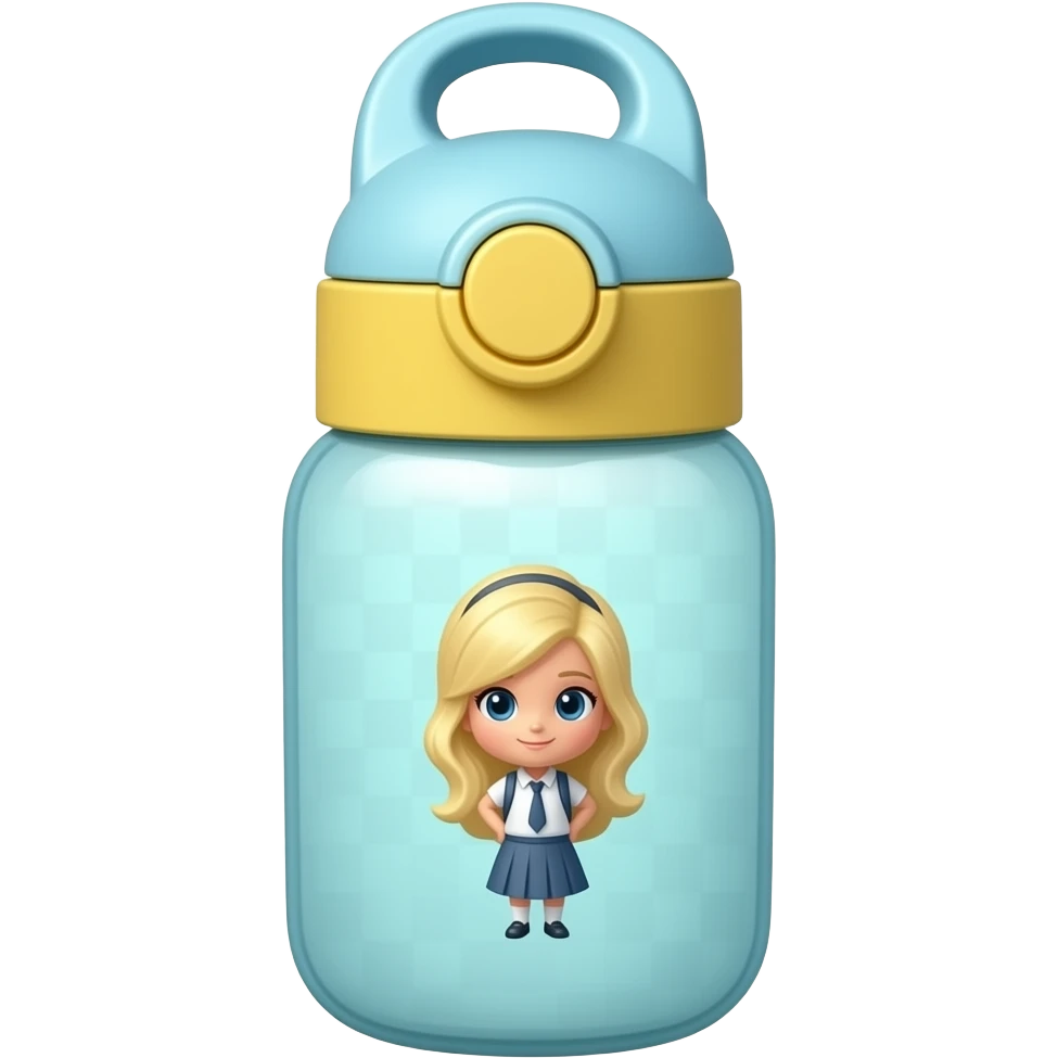 soft blue yellow aesthetic cute school Water bottle, transparent background inspired by barbie colour pallete emoji