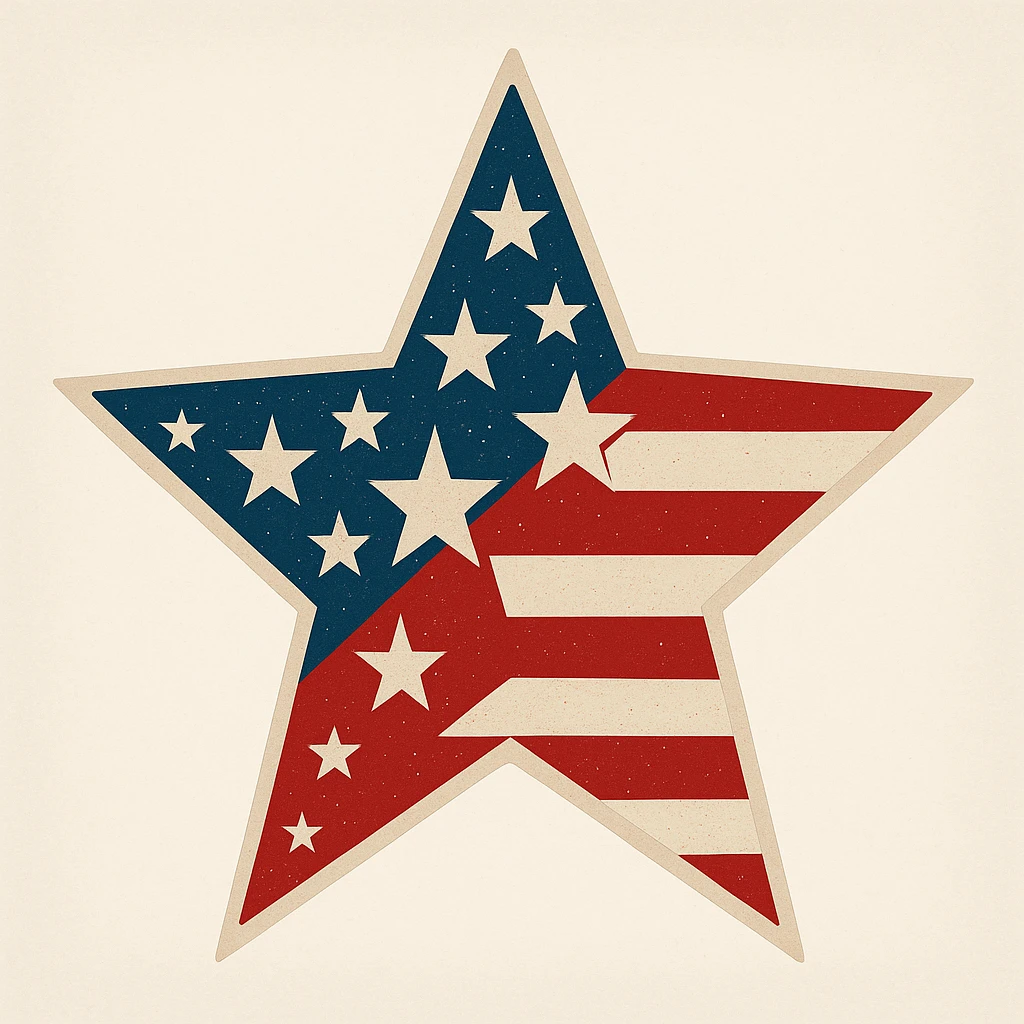 red, white, and blue star, Fourth of July theme emoji