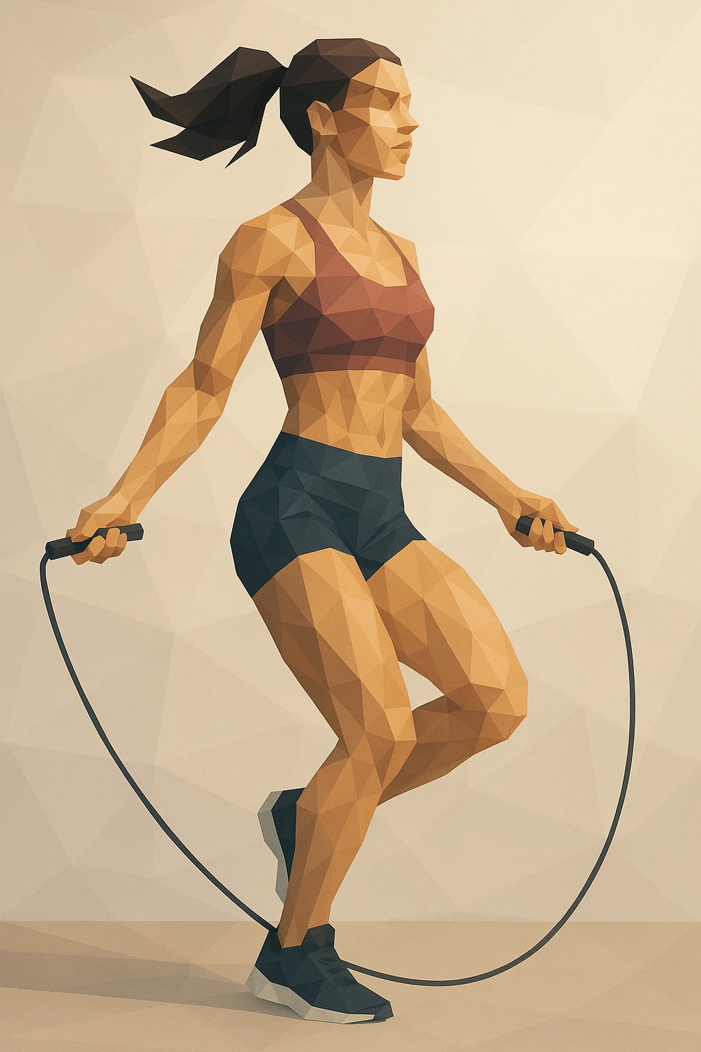 crossfit girl, jumping rope, fit physique, ponytail, modern illustration style emoji