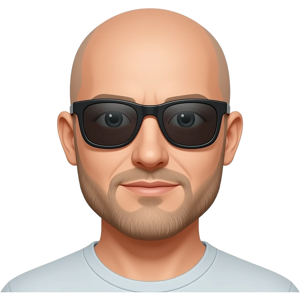 Bald man with light beard and sunglasses emoji