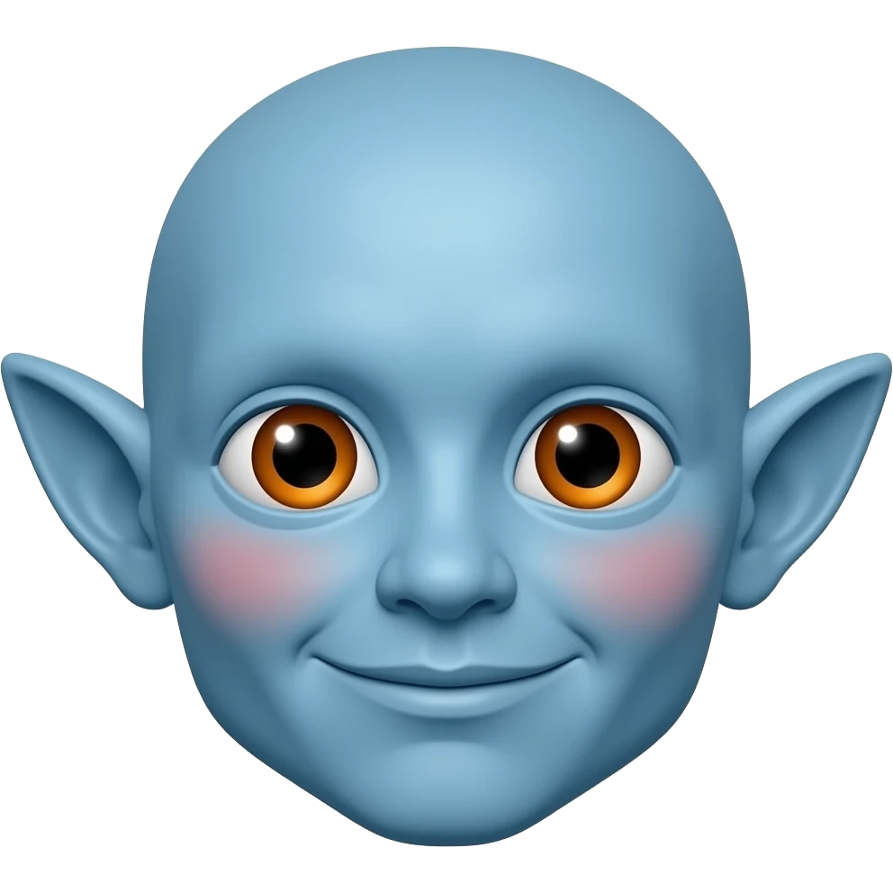 높은색상출력.   엘프 귀 파란 얼굴의 붉은색 홍조 큰 눈 오렌지색 작은동공 이모티콘 emoji