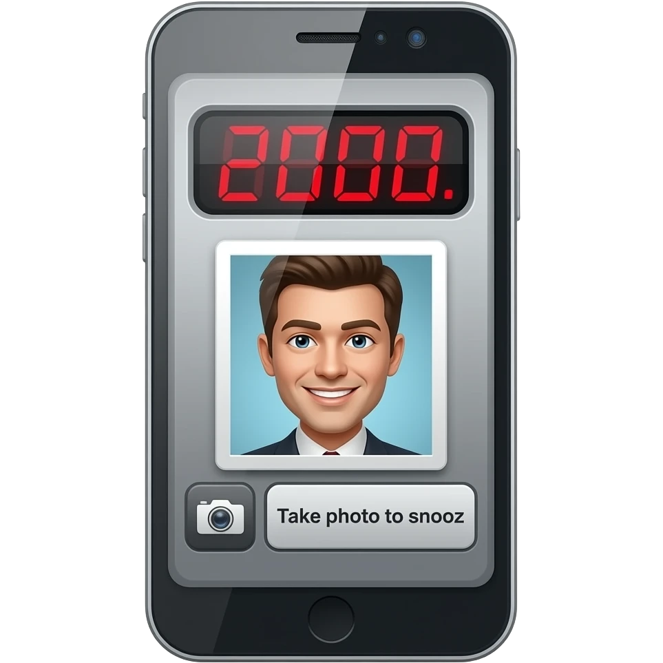 SnoozeX alarm, basically its a photo to remove the alarm, like you have to take a picture to snooze the alarm emoji